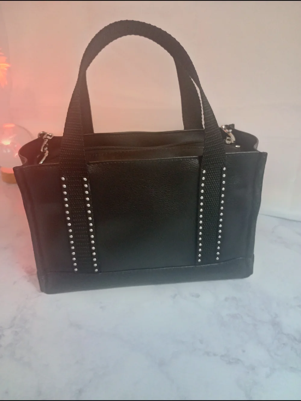 Handmade Black Vinyl Handbag With Removable Charms, Christmas, Birthday Gift